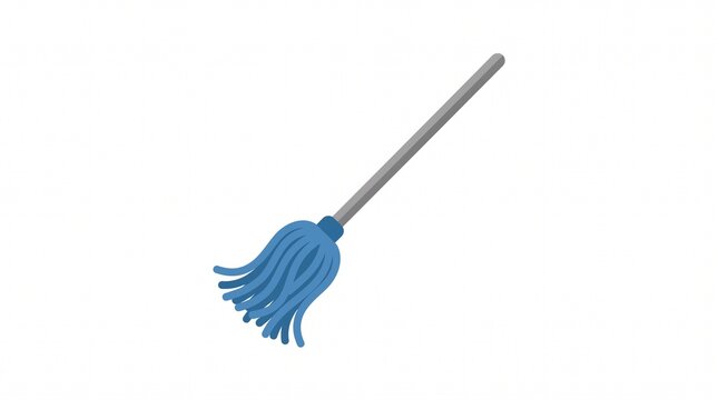 Blue Mop for Cleaning: A simple blue mop with a long grey handle is depicted, ready for cleaning tasks.