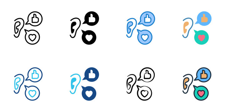 Social listening icons set multiple style collection. Editable stroke 