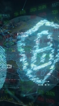 Animation of data processing and globe over world map
