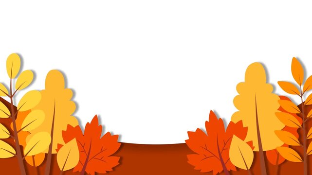 Autumn Equinox Seasonal Background with Colorful Fall Leaves and Trees Vector Animation.