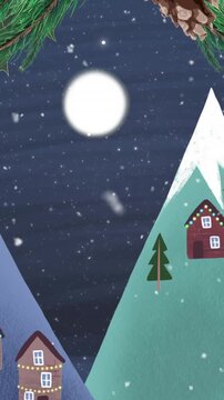 Animation of snow falling over christmas winter scenery