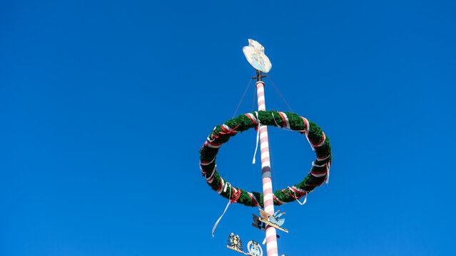 Traditional Bavarian Maypole in a Village &ndash; German Culture and Folk Tradition