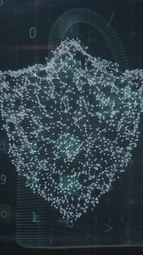 Animation of changing numbers and letters over online security shield