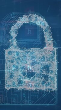 Animation of changing numbers and letters over online security padlock