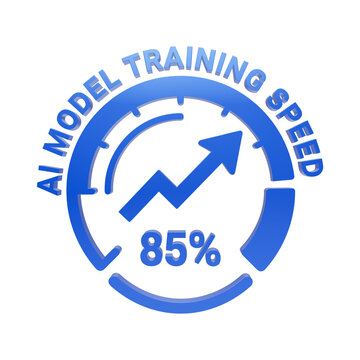 Ai model training speed gauge showing eighty five percent progress on black background artificial isolated on a transparent background