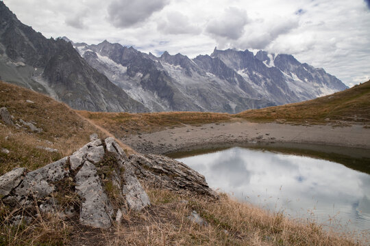 Mont blanc massif reflected in lac des cheserys