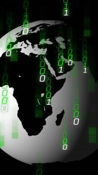 Animation of binary coding data processing over globe