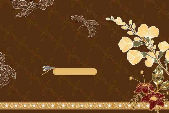 Elegant brown gold batik background with maroon and cream floral ornament