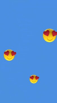 Heart eyes emojis floating animation on blue background