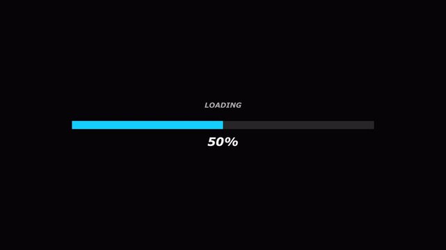 Minimalist blue progress bar animation showing loading percentage for digital user interface overlay and software application screen display 4K animation