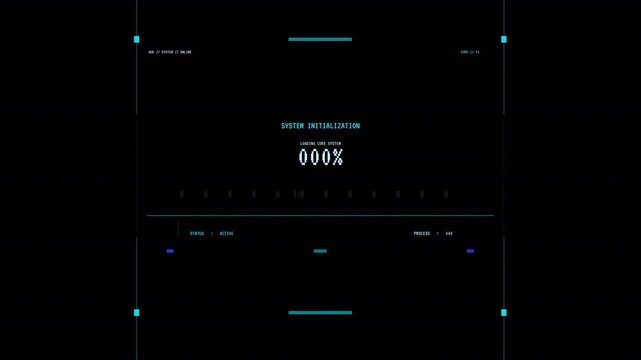 Futuristic digital data loading progress bar with percentage counter and technical interface elements for high-tech software animation 4K animation