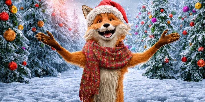 Joyful Woodland Fox Welcoming the Festive Season