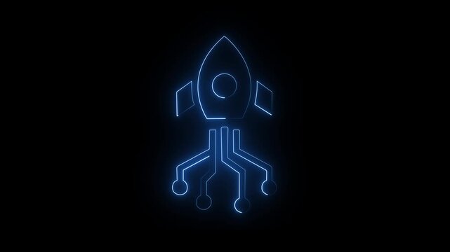 Abstract air plan icon animation with neon shine in black background. Glowing Simple plane icon, flay icon animation concept, simple flat plane animation. Airplane line path animation, 4k video.