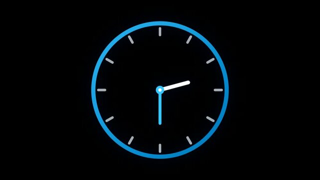 Minimalist blue clock animation moving hands time passing loop motion