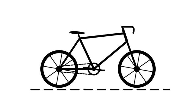 Minimalist bicycle animation loop, black and white cycling icon for motion and web bike