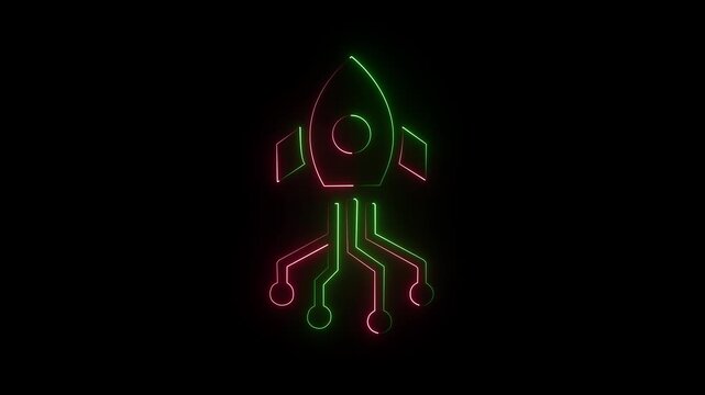 Abstract air plan icon animation with neon shine in black background. Glowing Simple plane icon, flay icon animation concept, simple flat plane animation. Airplane line path animation, 4k video.