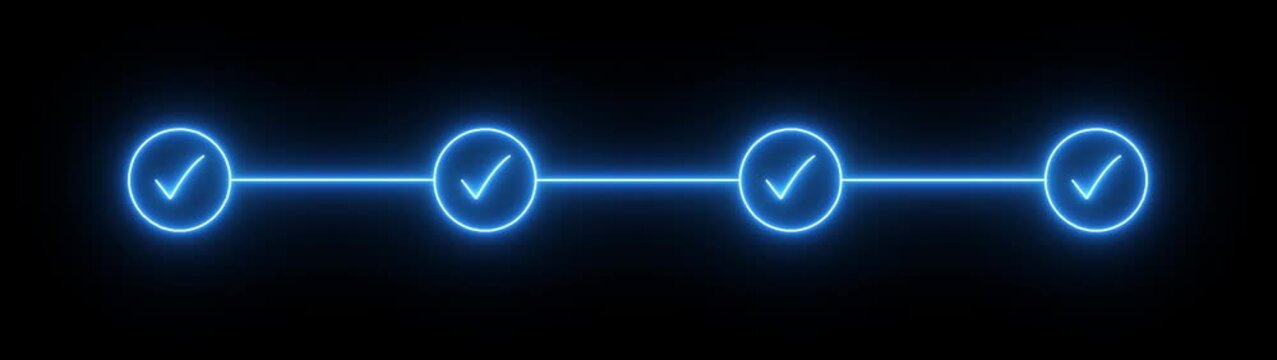 Blue neon check mark on black background, checkmark animation symbol, yes approve choice, approved tick mark, verified symbol, yes icon, check mark flat style