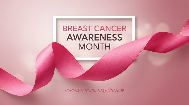 A beautiful elegant background featuring a breast cancer awareness month pink ribbon design with soft lighting and a white frame for your important medical campaign
