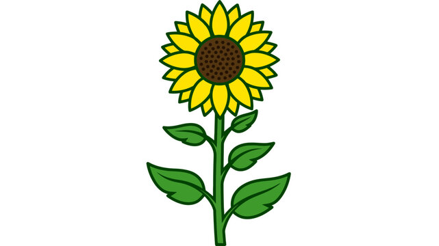 Vibrant Yellow Sunflower Illustration Featuring Detailed Petals and Green Foliage