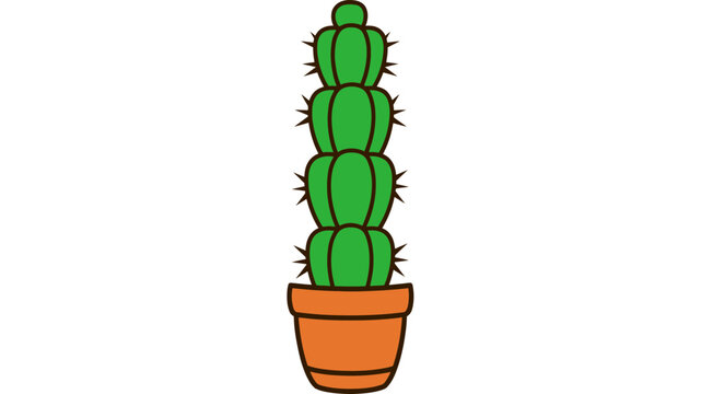 Stylized Minimalist Tall Potted Cactus Illustration for Home Decor and Botanical Design