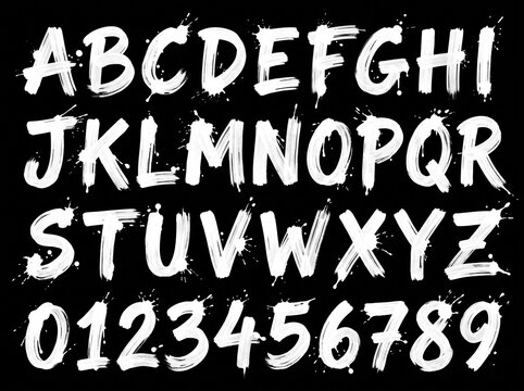 Artistic paint splatter uppercase alphabet and numeral collection, perfect for expressive design projects and creative branding