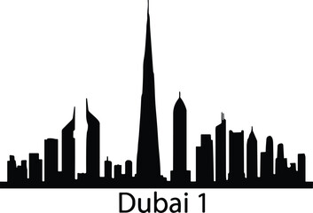 Obraz premium Dubai City Skyline Silhouette with Burj Khalifa and Modern Skyscrapers