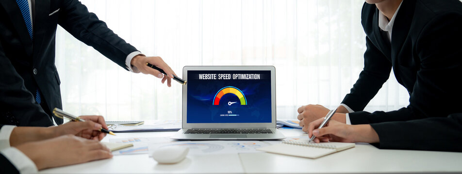 Computer software evaluating website loading speed. Concept of improving website loading speed brisk.