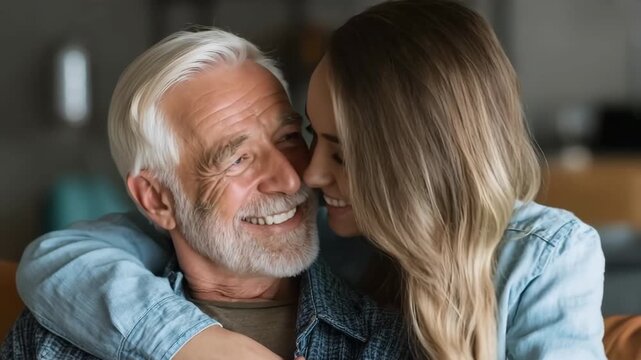 Grandfather and granddaughter smiling enjoying family togetherness