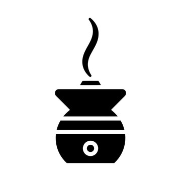 Black glyph vector icon of an aromatherapy diffuser emitting fragrant steam vapor with essential oil fragrance machine diffuser