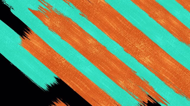 Abstract Orange Paint Brush Strokes on Turquoise Background.