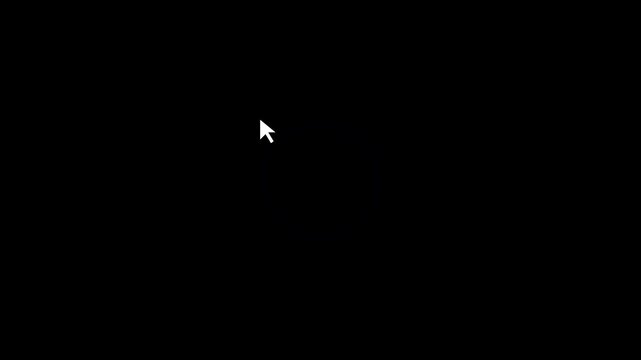 White computer mouse cursor moving on solid black background, minimalist interface pointer, arrow