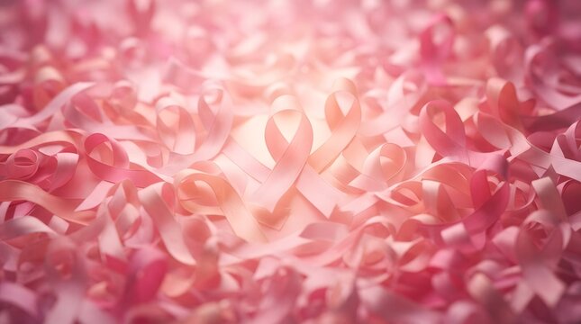 A beautiful background featuring many soft pink ribbons arranged together to support the important cause of breast cancer awareness month pink ribbon for global health