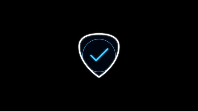Animated glowing shield icon with checkmark, cybersecurity and verification concept