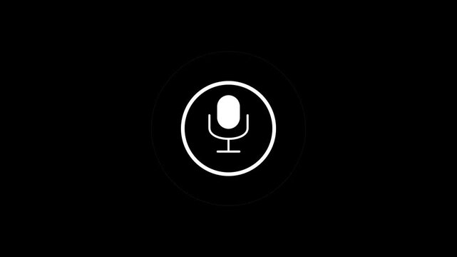 Animated microphone icon pulsing for voice command and audio recording interface animation