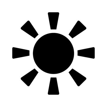 Black sun icon with solid round center and blocky trapezoid rays weather icon sunshine icon nature sign energy icon day sign