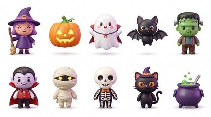Obraz premium Cute 3D Cartoon Halloween Character Set