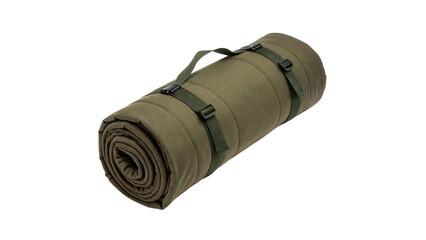 Rolled green camping sleeping pad or mat isolated on transparent background © Stefan