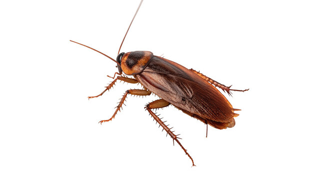 Brown cockroach pest crawling from side view isolated on transparent background