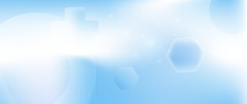 Abstract light blue healthcare gradient background with translucent medical cross shape, hexagons. Minimal geometric backdrop for care, clinics, medical professional presentations and banners