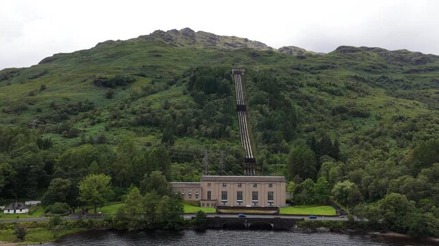 Sloy awe hydroelectric power station aerial view on loch lomond