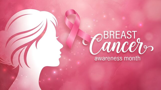 A beautiful illustration featuring a woman silhouette and a pink ribbon for breast cancer awareness month pink ribbon campaign to support survivors and promote health