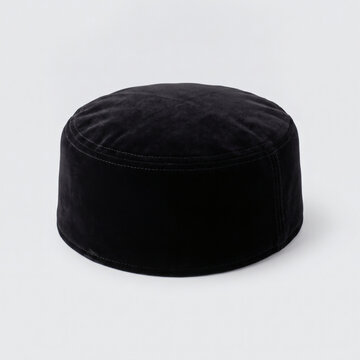 Traditional Black Songkok Cap on Plain Background