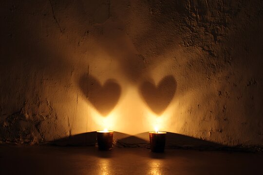burning candles casting heart shadow