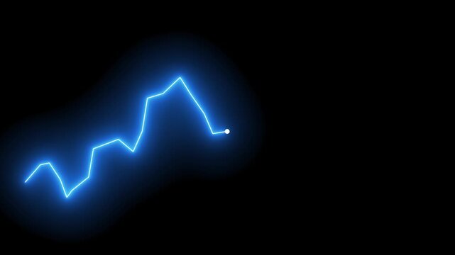 Glowing neon line market Recovery Concept. Successful growth trend blue line graph going Up. Abstract neon line arrow business graph on alpha chanel. 4K animation
