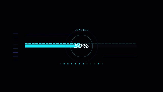 Modern sci-fi HUD energy charge bar loading animation. Futuristic neon cyan power core interface with electric sparks. Transparent alpha overlay for UI design. 4K animation