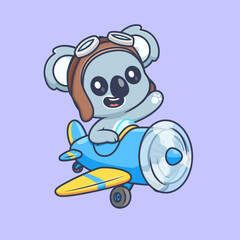 Naklejka premium Cute Koala Pilot Flight With Plane Cartoon 
