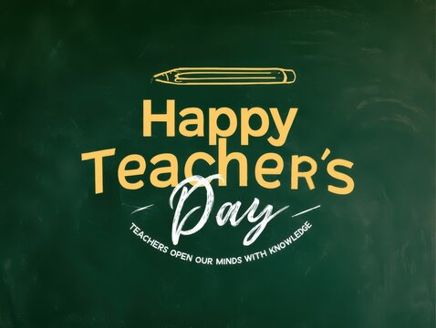 Happy teacher's day greeting with pencil and chalkboard style text