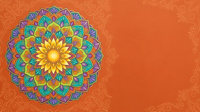 Colorful mandala pattern on orange background