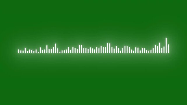 Glowing white sound wave spectrum visualizer for music and voice, podcast audio frequency signal meter, sound waveform spectrum animation, waveform sound overlay on green background, 4k loop