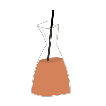 Iced tea in transparent plastic bag vector illustration